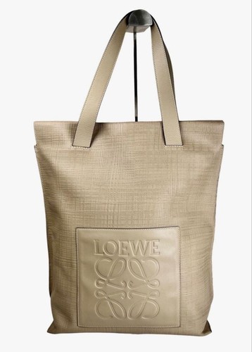 LOEWE Anagram Shopper Tote Bag Greige Leather H15in Shoulder Strap