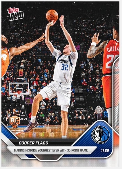 2025 Topps NOW Cooper Flagg #67 ROOKIE Youngest with 35 Point Game