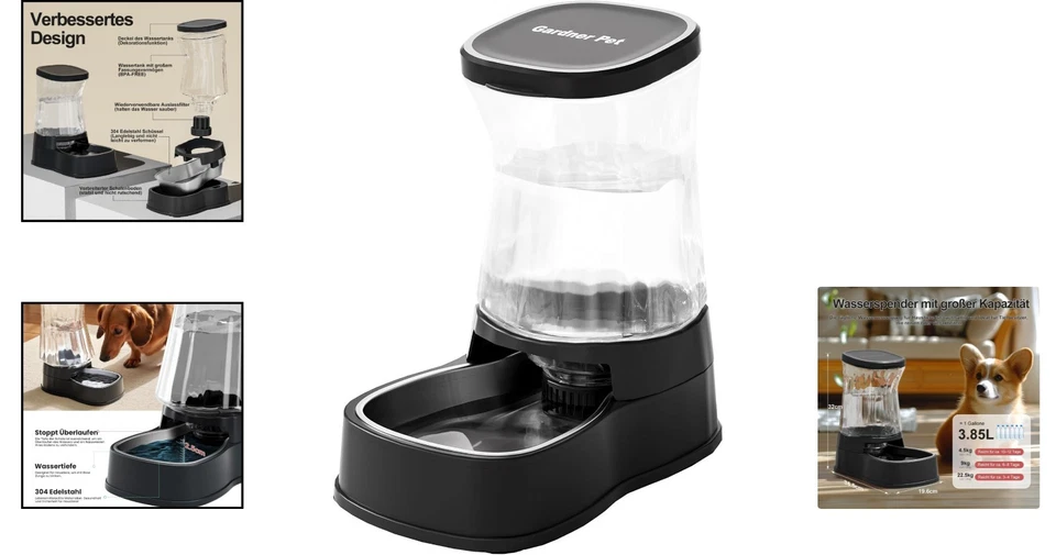 Katzen und Hund Wasserspender Edelstahl 3,85L Schwerkraft BPA frei - Bild 2 von 4