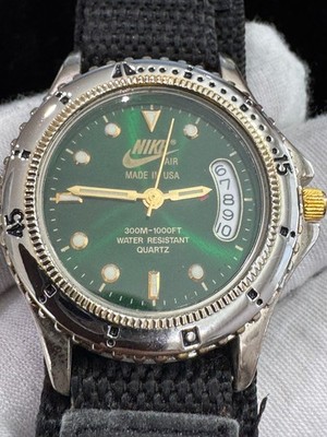 Vintage Nike Air Quartz Sport Watch Green Dial Day Date Diver Style 36mm