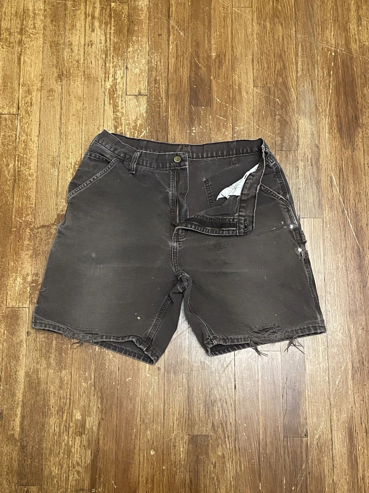 Pantalones Cortos Carpintero De Colección Y2K Carhartt B25 DKB Thrashed Marrón Lona Talla 32 Foto 2 de 4