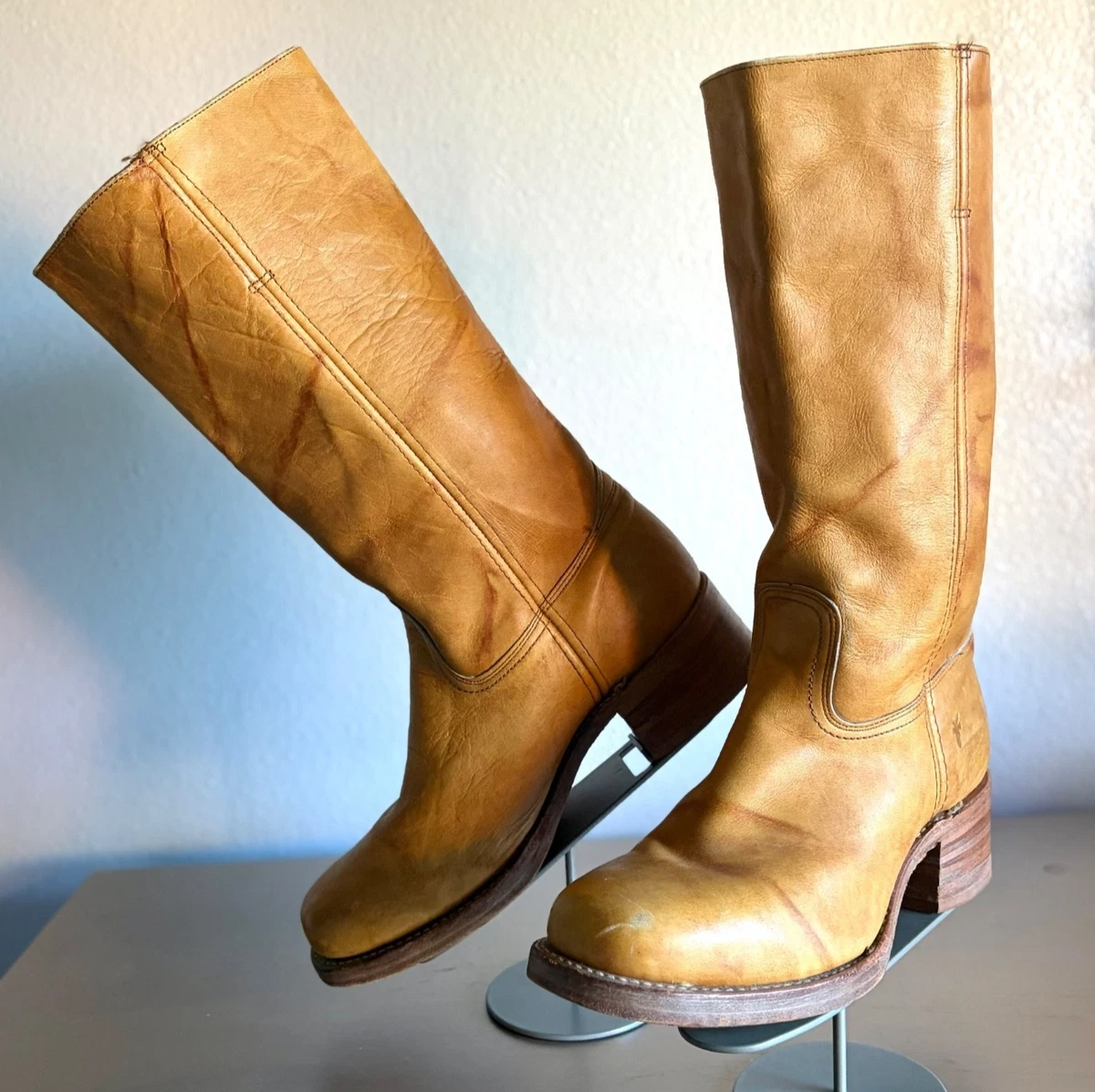 Vtg 70s 80s BRONCO Campus Boots Mens 9 D Brown Tan Leather Tall Pull On USA Bronco Boots | Stetson main image 3