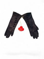 Vintage Perrin 12" Long Black Real Kid Leather Gloves Size 6 1/2 Silk Lining