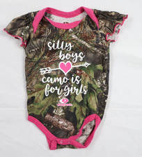 Mossy Oak Baby Girl 6-9M 6-9 Months SILLY BOYS CAMO IS FOR GIRLS Snap Bodysuit