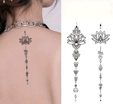 2 Lotus Line Art Temporary Tattoo Semi Permanent Tattoos Hindi Henna Style Moon