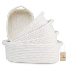 5-Piece Rectangle Storage Basket Set- Natural Cotton Rope Woven for Off White