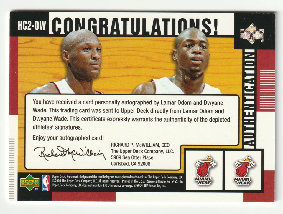 Dwyane Wade Lamar Odom HC2-OW Dual Auto 2004-05 Upper Deck Hardcourt Hardwood - Image 2 of 2
