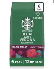 Ground Coffee, Dark Roast Hot or Iced Coffee, Decaf Caff  Verona, Six 12 Oz Bags