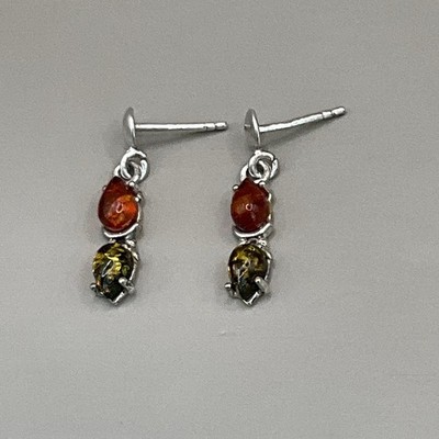 Damen Ohrringe Piercing Sterling Silber 925 Bernstein Floral