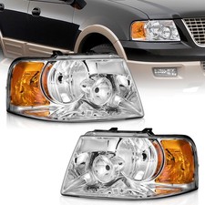 Pair Headlights Assembly For 2003-2006 Ford Expedition Chrome Headlamps
