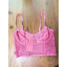 INC International Concepts Pink Lace Underwire Bustier Top Sheer Mesh Medium