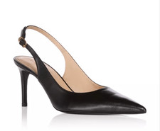 Stuart Weitzman Stuart Power 3.5 Leather Slingback Pointed Toe Pumps Black 10