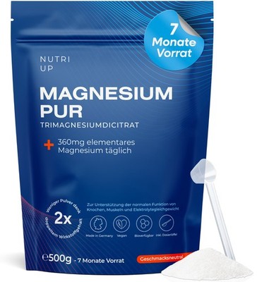 NUTRI UP  Magnesium Pur 500g Pulver (7 Monate Vorrat) Tri-Magnesiumdicitrat