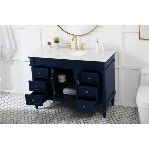 Elegant Decor Lexington 48" Solid Wood Single Bathroom Vanity in Blue - Picture 8 of 8