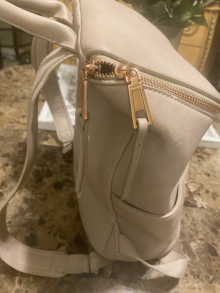 Aldo Cream Faux Leather Women Travel Backpack Gold & Brown Accents  - Image 3 of 4