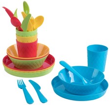 Kids Dinnerware Set for 4  24 Piece Plastic Dishes Dinnerware Sets  Dinnerw...