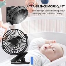 3 Speeds USB Rechargeable Mini Cooling Fan Clip On Desk Baby Stroller Portable