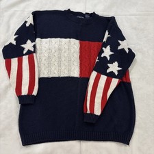 Vintage USA Patriotic Stars Color Block Red White Blue Adult Large Cotton Ramie