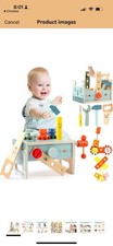 Asweets 32 piece wooden toolbox bench  tools sensory fine motor skill toddler