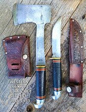 Vintage Western Boulder Colo. L66 Fixed Blade Knife & Hatchet Axe Combo w/Sheath