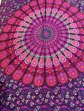 Colorful Indian cotton mandala pattern tablecloth Purple /Fuchia 80' x 52"