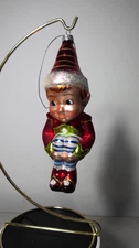 ELF KNEE HUGGER Glass + Glittered Hanging Christmas Ornament 6"
