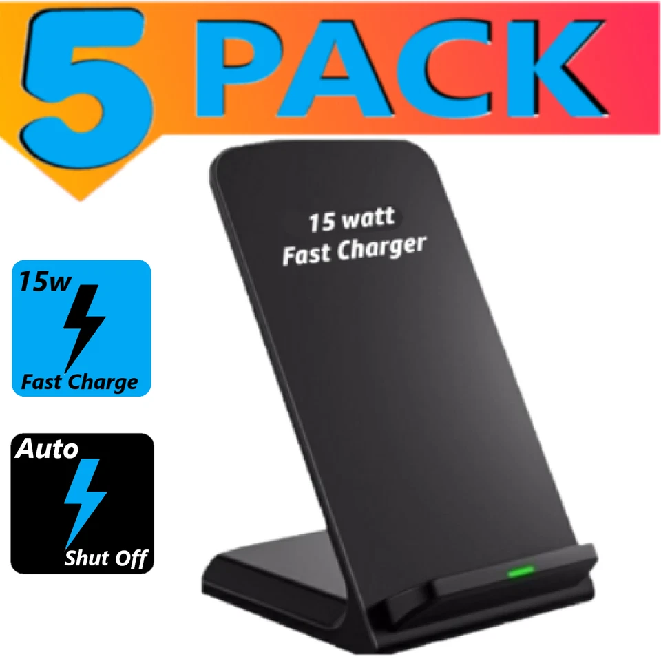 5 Pack Fast Charger Wireless Stand Dock Cradle for Samsung iPhone Android Phone - Image 2 of 4