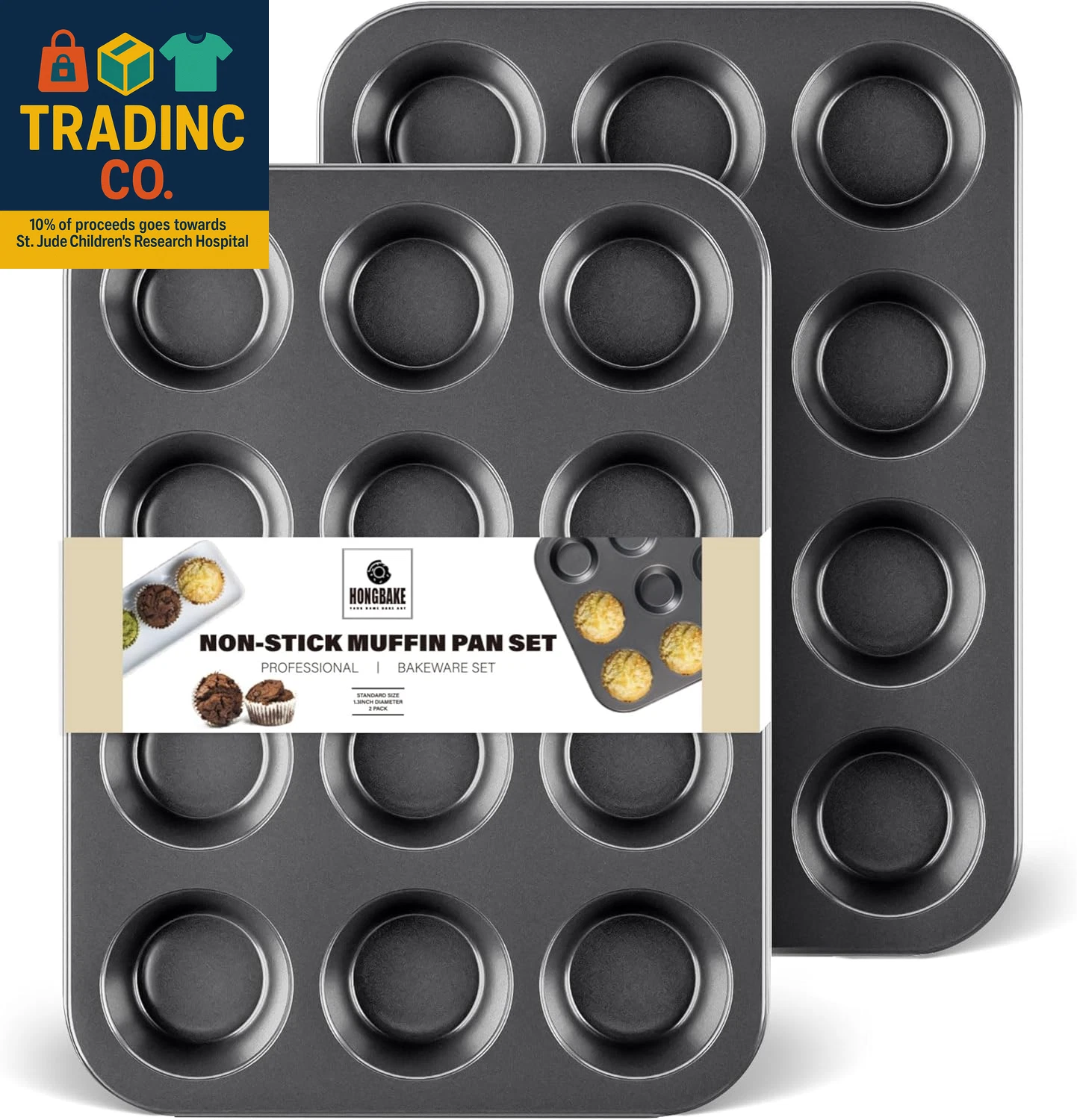 Muffin Pan for Baking, Nonstick Cupcake Tin 12 Cup, 2 Pack Cup Cake Tray, Premiu