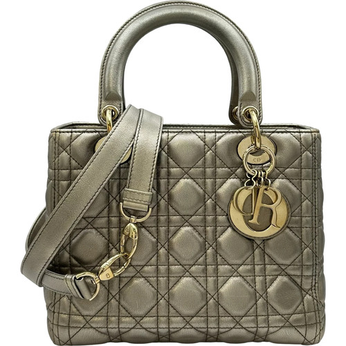 Christian Dior Lady Dior Medium Metallic Gold GHW Glitter Shoulder Bag #1320
