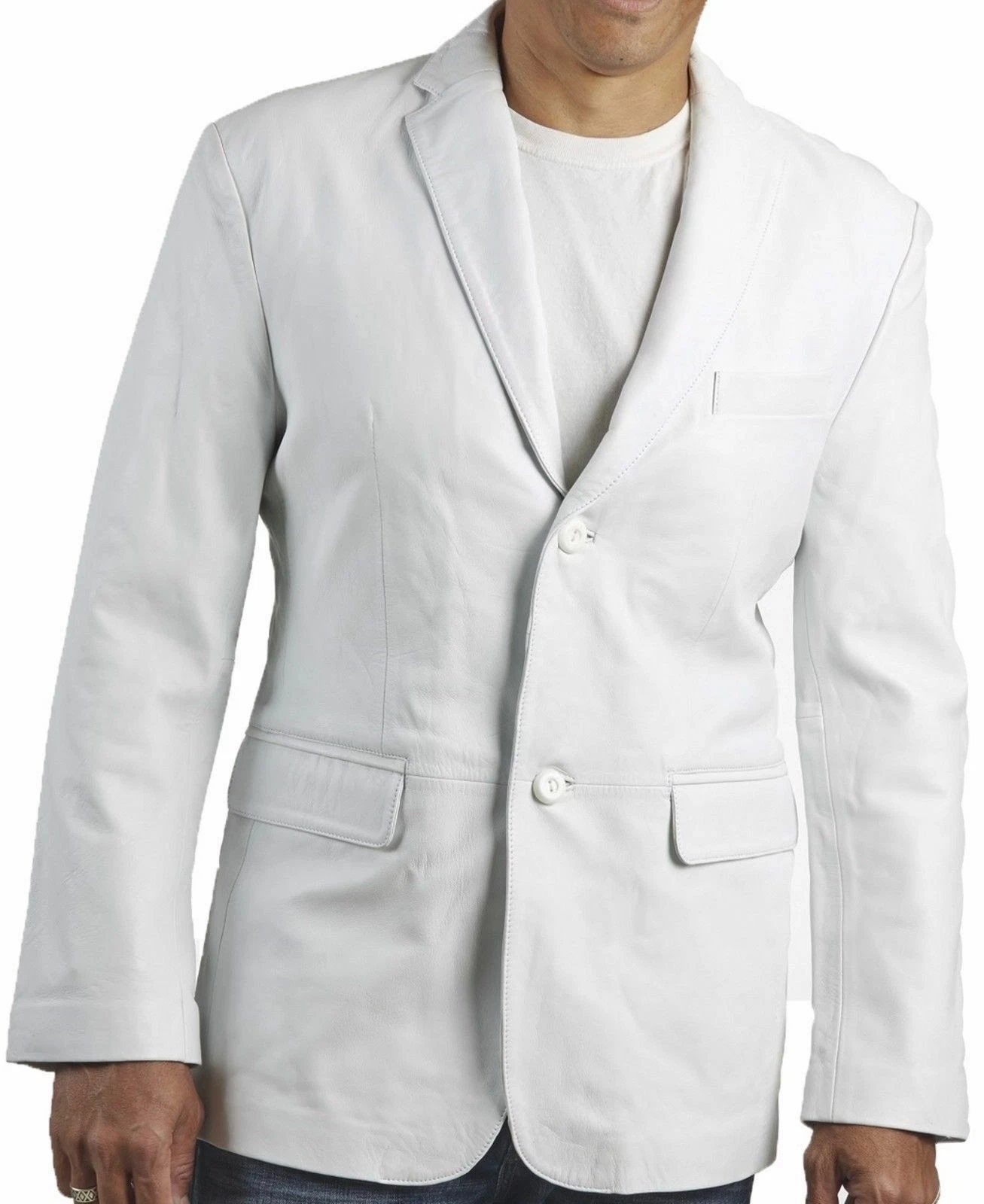 Men's White Genuine Soft Lambskin Leather Blazer Two Button Classic Jacket/Coat