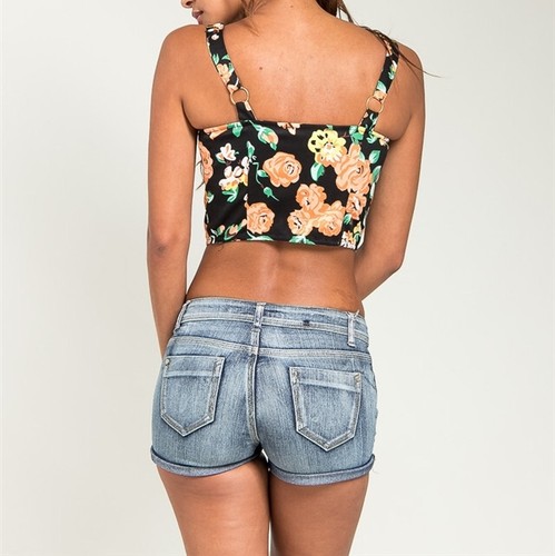 Corsé con estampado floral abotonado en negro - Imagen 2 de 3