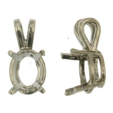 14K White & Yellow Gold 4 Prong Oval Pendant Setting 3.5x2.5mm-24x17mm ALL SIZES