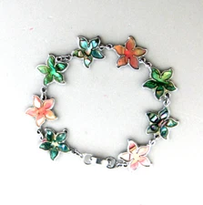 Abalone Shell Starfish Link  Silver Bracelet 7.5 in