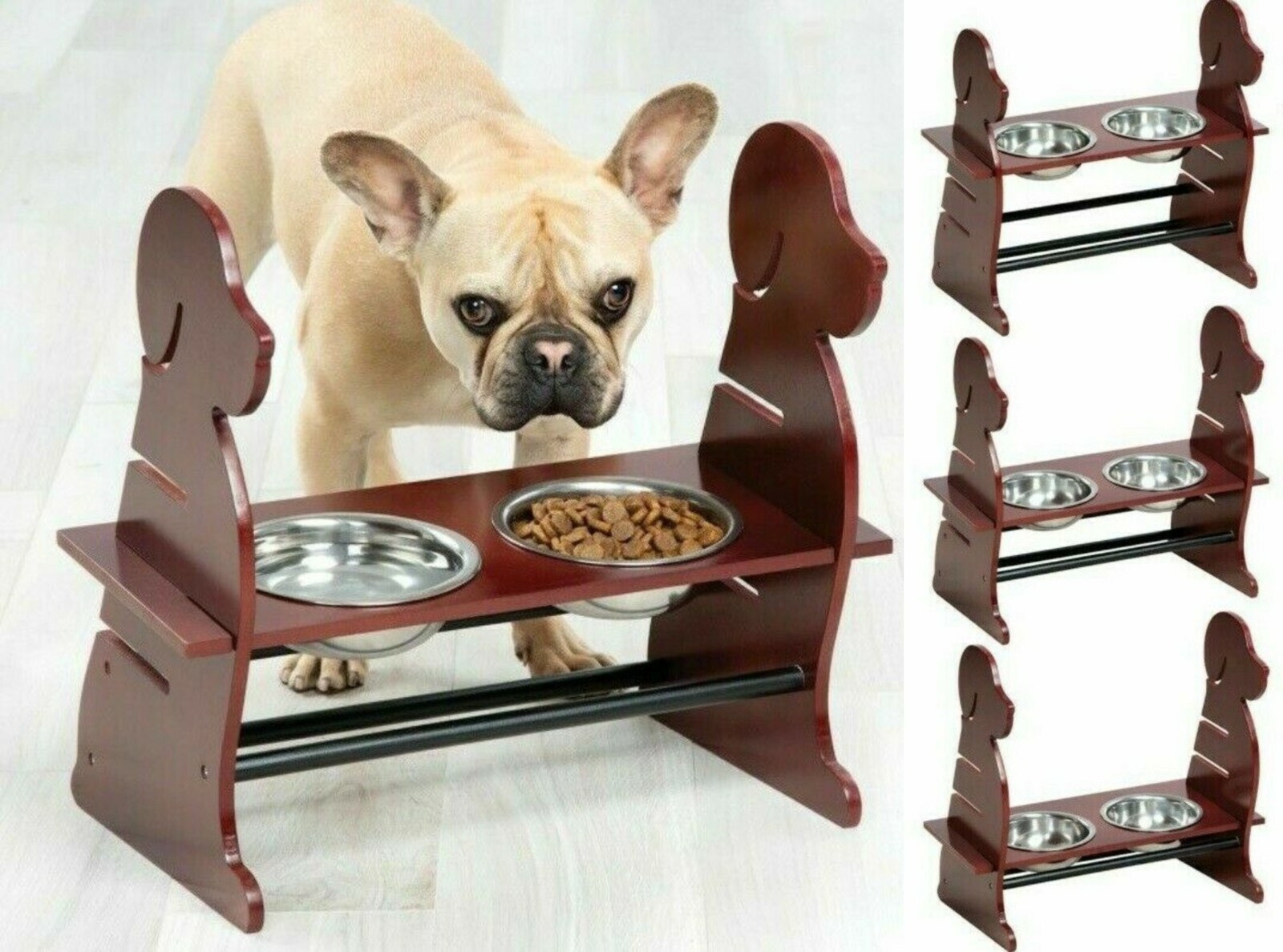 Elevated Water Dog Stainless Bowl 3 Height Adjustable Wood