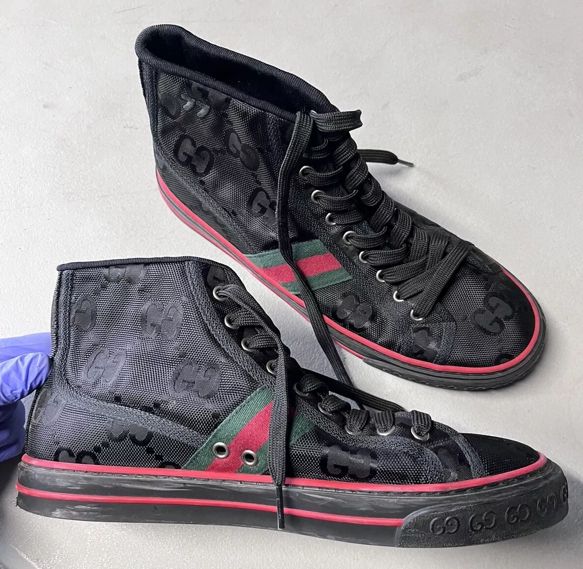Baskets montantes Gucci Tennis 1977 noir logo GG pointure 8+ 8,5 hors grille