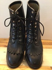 Justin Kiltie Boots Black Leather Western Roper Lace Up Cowgirl 5 1/2D Style 506