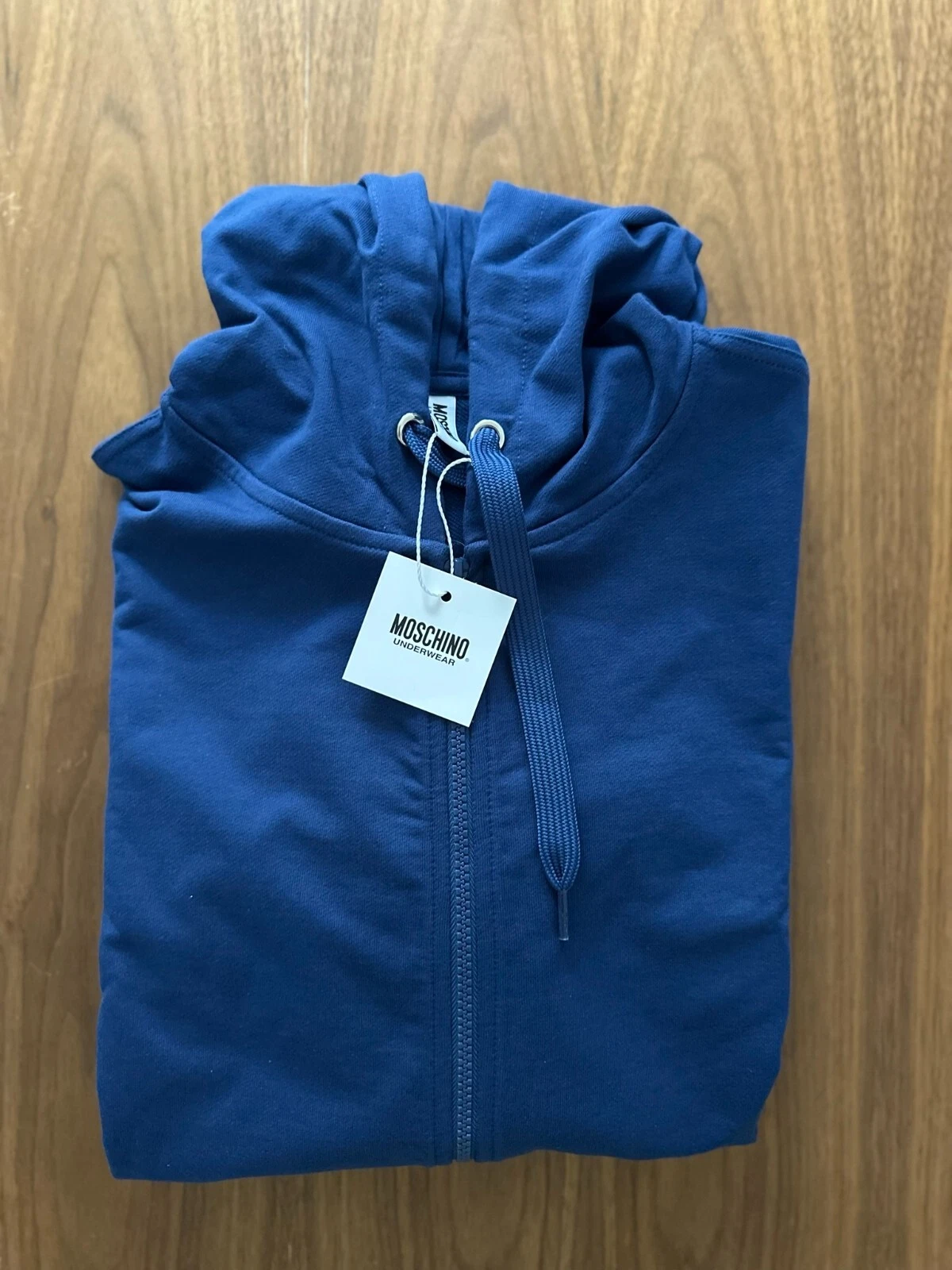 Felpa con cappuccio con nastro Moschino blu vestibilità regolare nuovissima con etichette taglia S