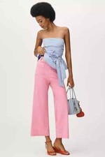 Anthropologie Colette Crop Wide-Leg Pants Maeve Contrast Stitch Pink Size 28 NEW