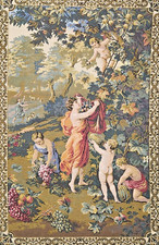 Vintage French Woven Tapestry Baroque Figural Apple Harvesting Tapestry 35"x55"