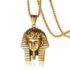 Vintage Mens Egyptian Pharaoh Pendant Necklace Stainless Steel Men