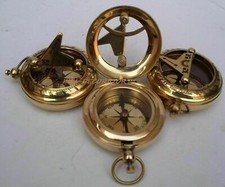 Lot Of 3 Collectible Vintage Maritime Brass Push Button Sundial Pocket Compass