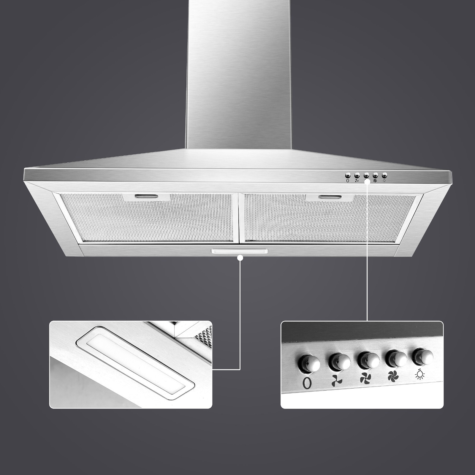 30in Wall Mount Range Hood 450CFM Cook Vent 3-Speed Touch / Button Control LED
