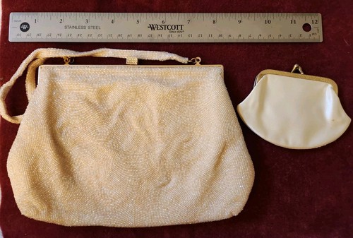 Beautiful Vintage Magid Gold Beaded Purse Clutch W/Beaded Strap & Change Purse - Picture 2 of 5