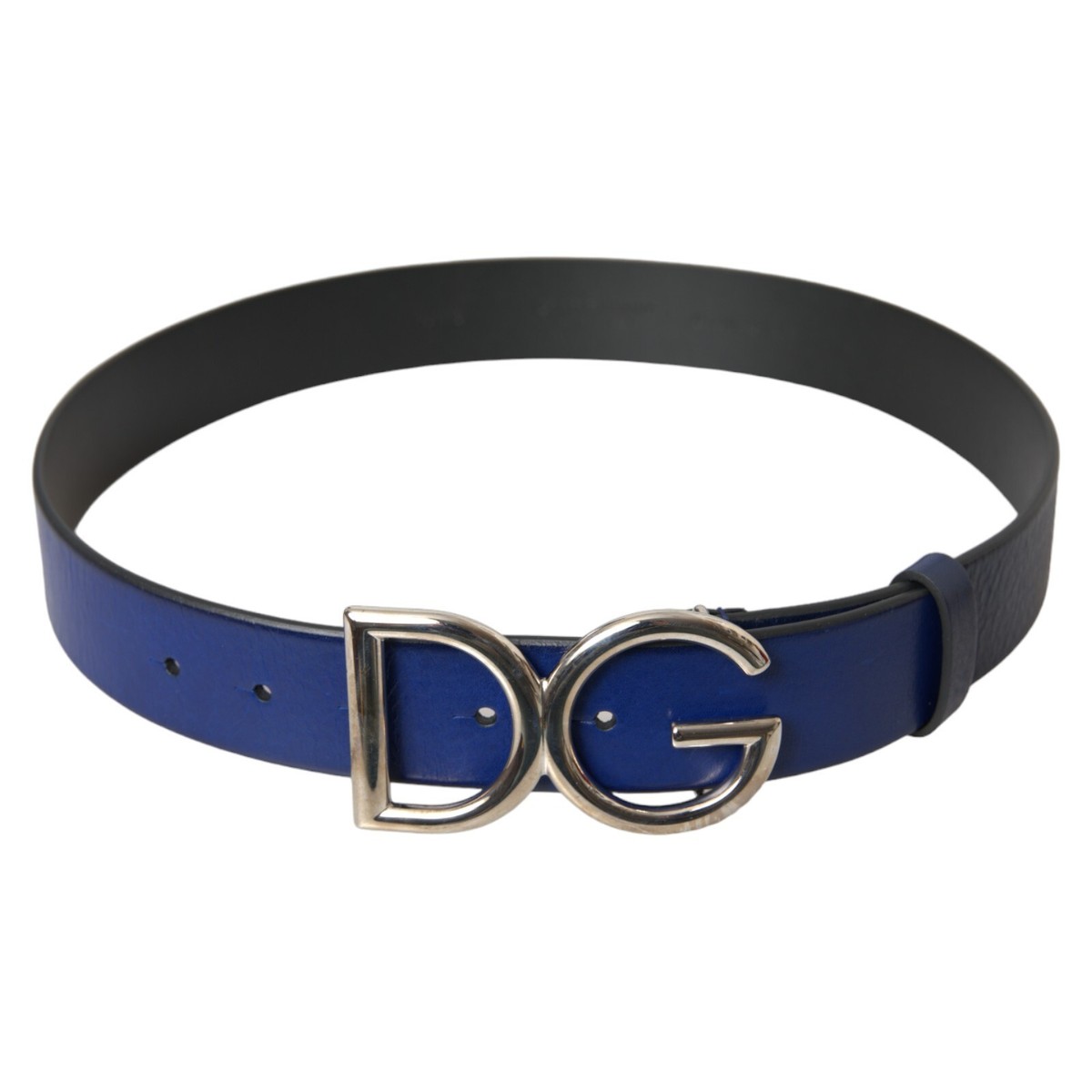 DOLCE & GABBANA Belt Men Blue Leather Silver Metal Logo DOLCE & GABBANA Belt Men Blue Leather Silver Metal Logo