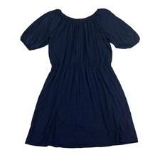 Talbots A-Line Dress Women’s Medium Navy Blue Scoop Neck Short Sleeve Stretch