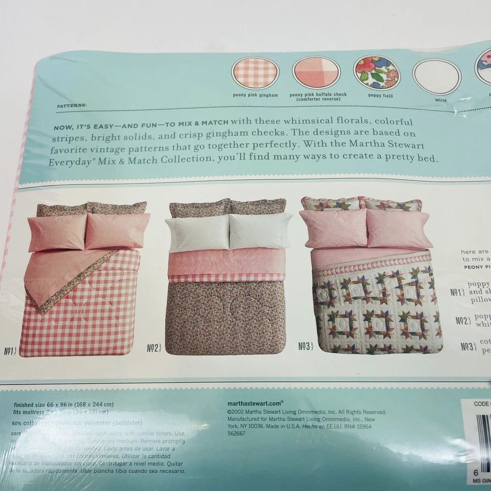 Martha Stewart Pink Peony Gingham Flat Sheet Twin Size Cotton-Rich Blend - Image 4 of 4