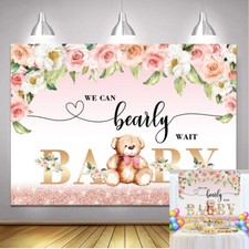 Pink Cute Bear Oh Baby Backdrop Girl Birthday Party Baby Shower Party Decoration