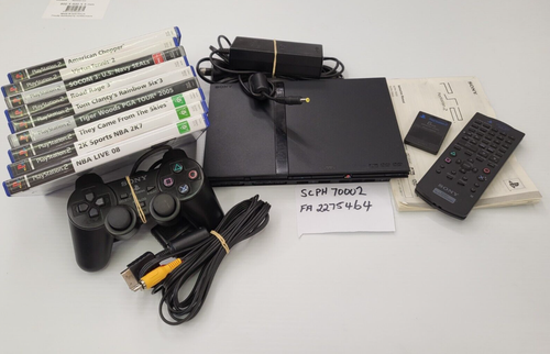 PS2 Slim Console SCPH-70002 X 10 Games, TV Remote, M Card, & Genuine Controller