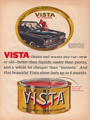 #ad #ad 1960 Simoniz Vista Car Wax Print Ad Ford Lasts Up To Six Months $14.99