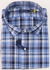New Polo Ralph Lauren Mens Big Tall Plaid Stretch Blue Plaid Poplin Shirt 2XB